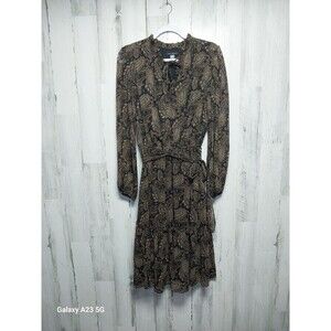 TOMMY HILFIGER Women's 10 Long Sleeve Tie Neck Midi Dress Brown Paisley